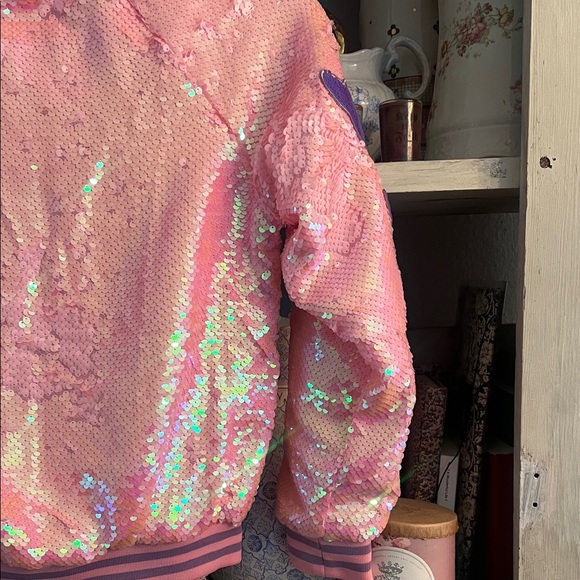 Pink Sequin Jacket with Butterfly Patches custom made by 3 wildflower designs !! - Picture 11 of 13